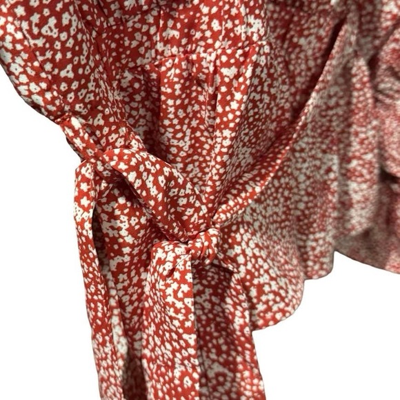 Pink Lily top So Indecisive Floral Red Blouse boho tie waist S Small faux wrap - Picture 6 of 7